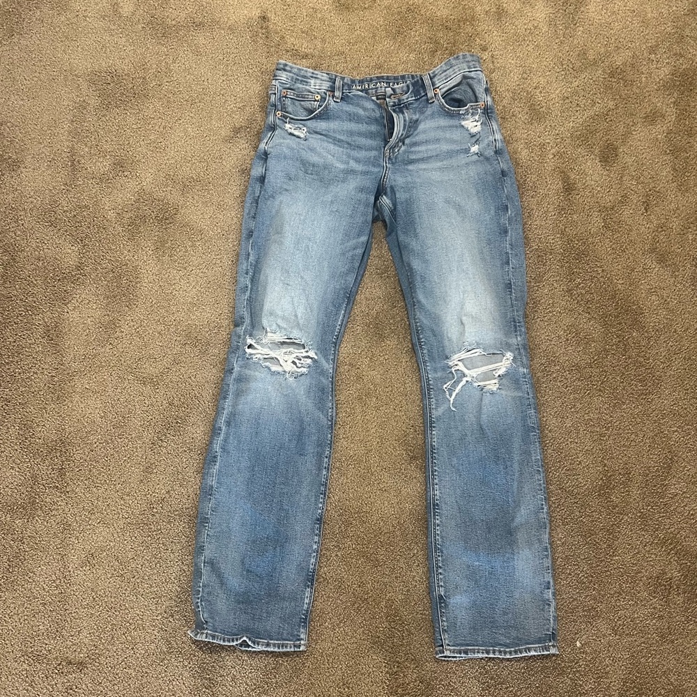 American Eagle Outfitters Light Blue Distressed Straight Leg Jeans